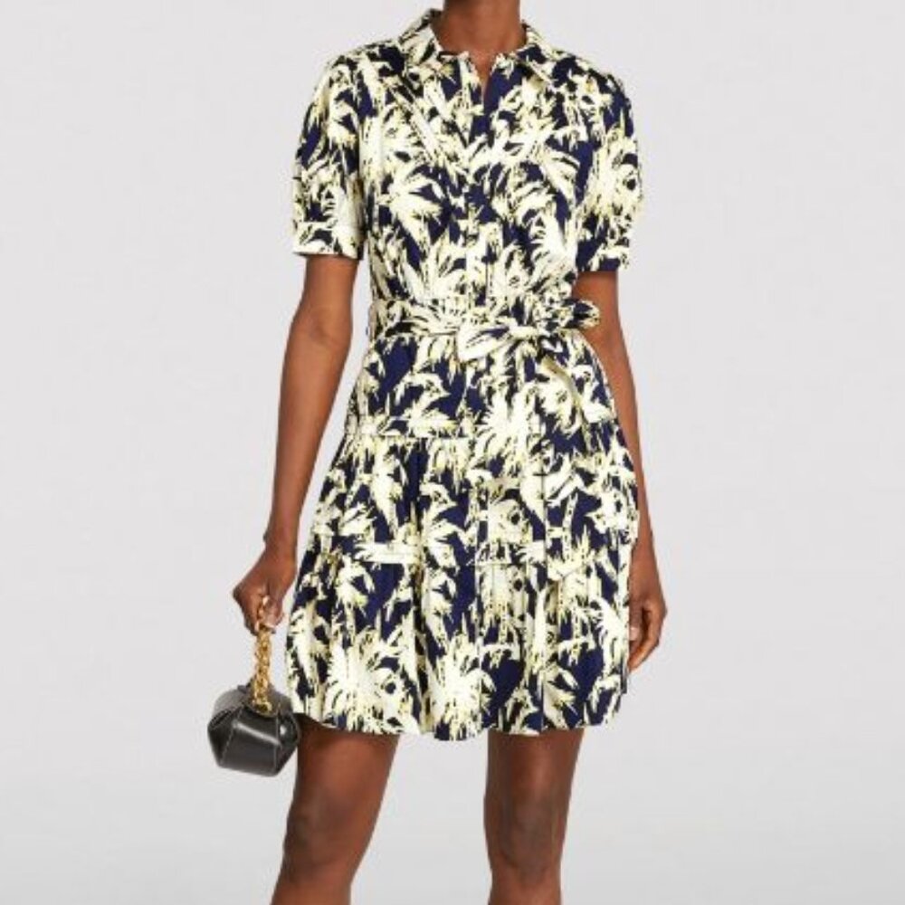 Diane Von Furstenberg Amber Floral Print Stretch Cotton Mini Shirt Dress